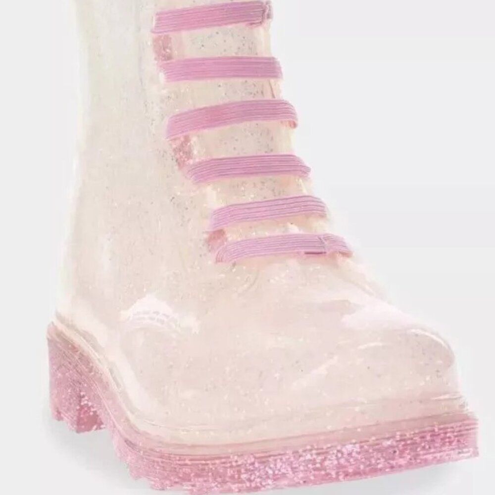 Western Chief Girl's Shimmer Glitter Lighted Combat Boots (Sz-11) Iridescent NEW